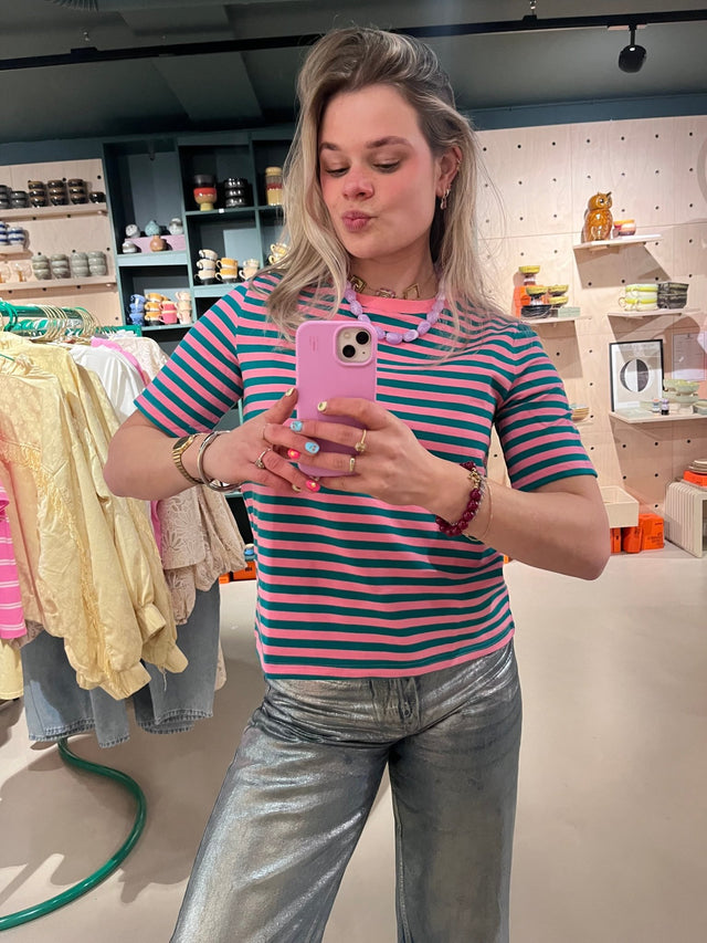 Gestreept T-Shirt | Green/Pink - wonder & melon - wonder & melon