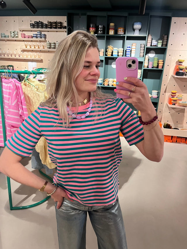 Gestreept T-Shirt | Green/Pink - wonder & melon - wonder & melon