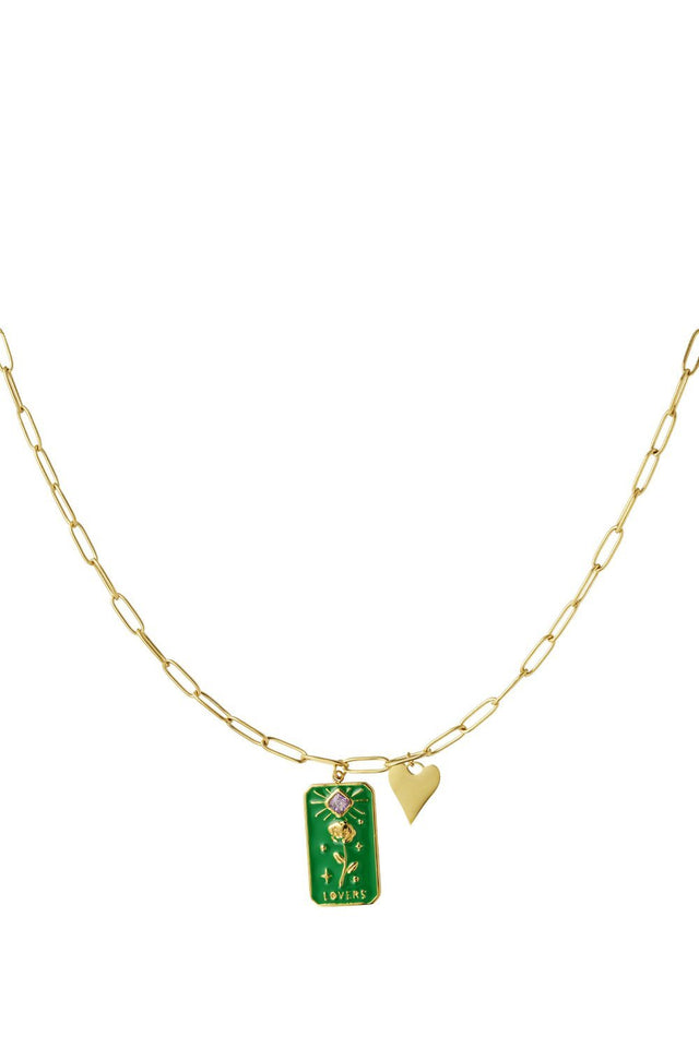 Ketting | Groene hanger met roos - wonder & melon - wonder & melon