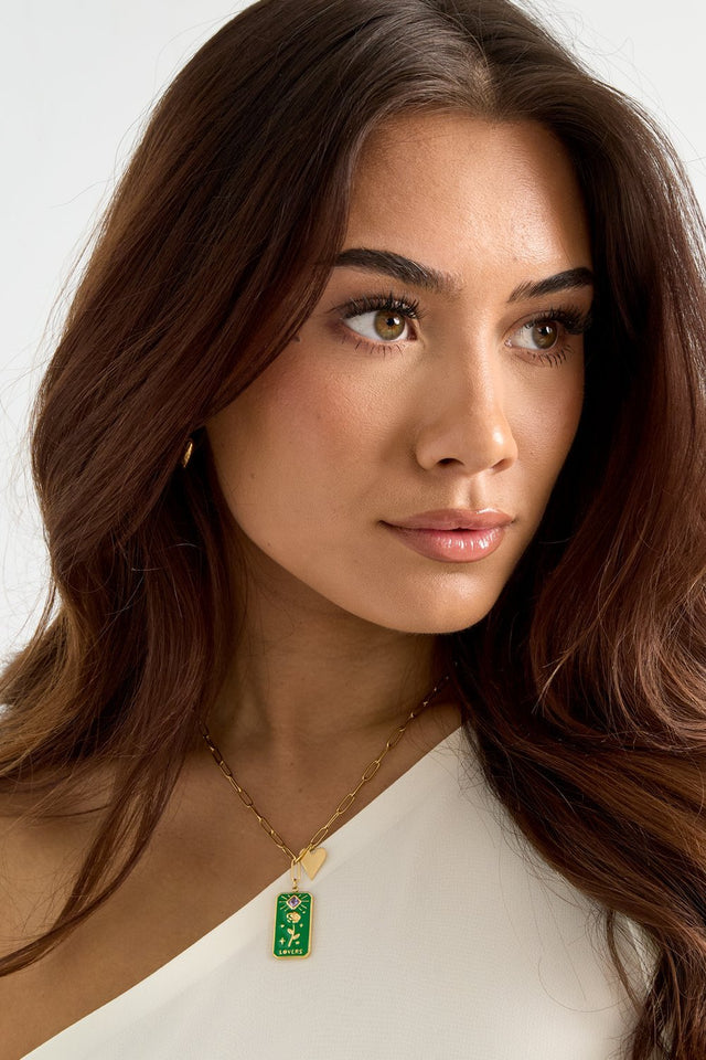Ketting | Groene hanger met roos - wonder & melon - wonder & melon