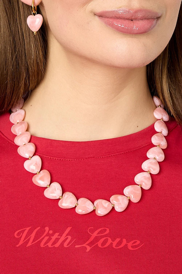 Ketting kralen Heart | Pink | Stainless Steel - wonder & melon - wonder & melon