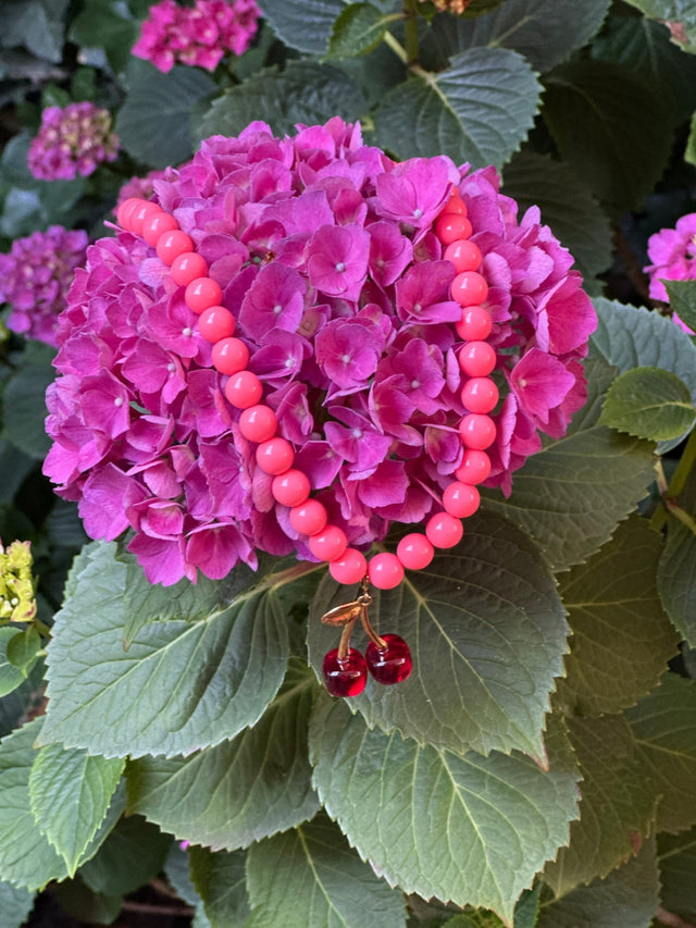 Ketting kralen Pink met Cherry bedel | Stainless Steel - wonder & melon - wonder & melon