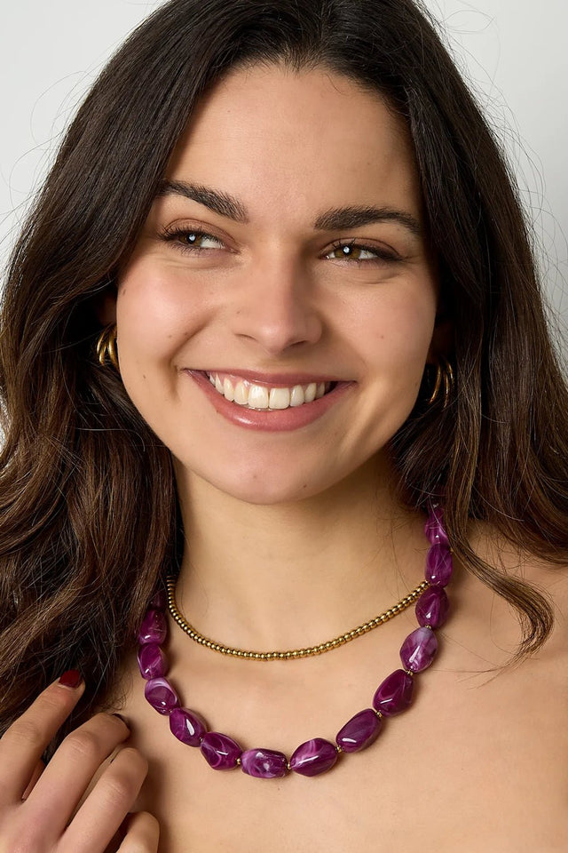 Ketting Love my big stones | Purple | Stainless Steel - wonder & melon - wonder & melon
