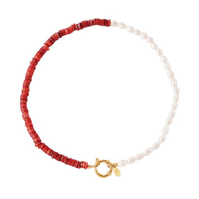 Ketting Steen en Parels | Rood - wonder & melon - wonder & melon