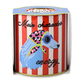 Paddywax Main Character Energy sokken in rood-wit gestreept blik met hond