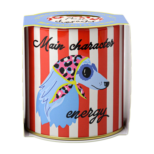 Paddywax Main Character Energy sokken in rood-wit gestreept blik met hond