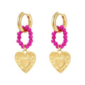 Oorbel Hart Bedel met Kralen Fuchsia | Goud - wonder & melon - wonder & melon