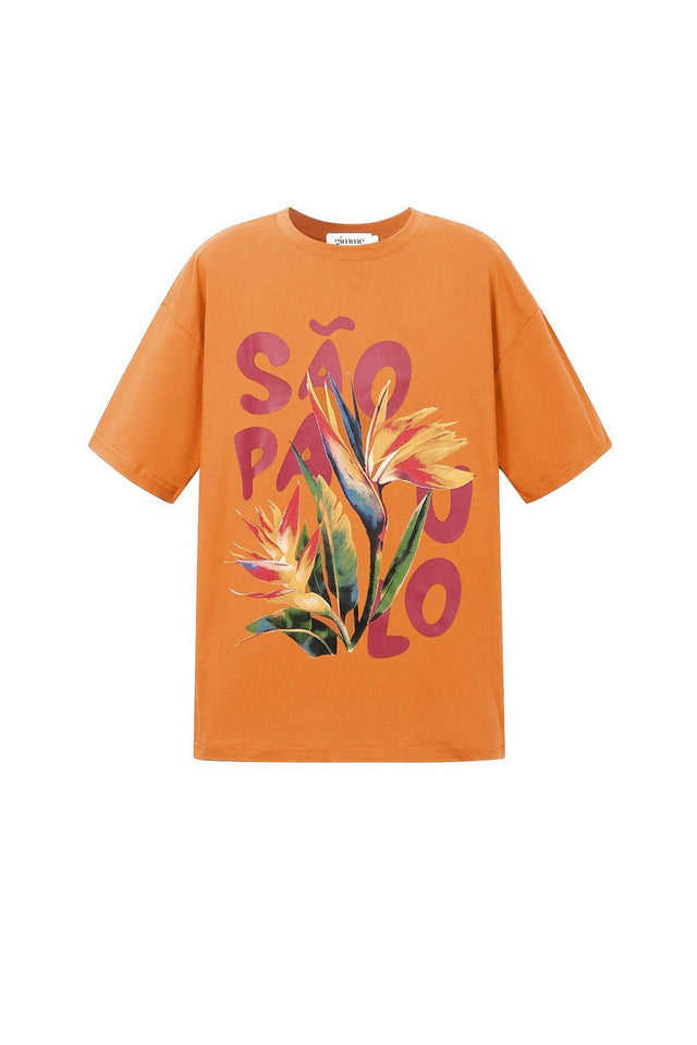 Oranje shirt | Bloemen - wonder & melon - wonder & melon