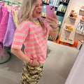 Roze shirt met geel/blauw streepje - wonder & melon - wonder & melon