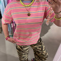 Roze shirt met geel/blauw streepje - wonder & melon - wonder & melon