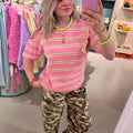 Roze shirt met geel/blauw streepje - wonder & melon - wonder & melon