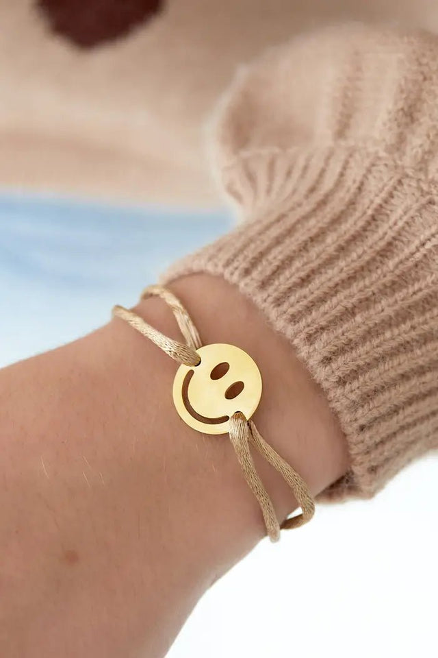 Satijnen Armband Smiley | Bruin - wonder & melon - wonder & melon