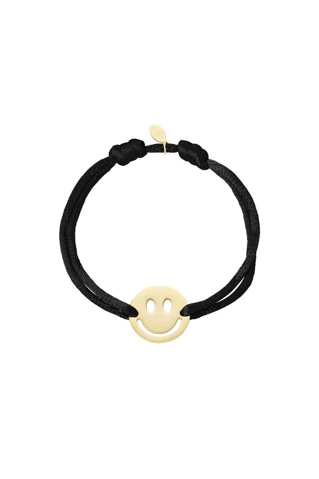 Satijnen Armband Smiley | Zwart - wonder & melon - wonder & melon