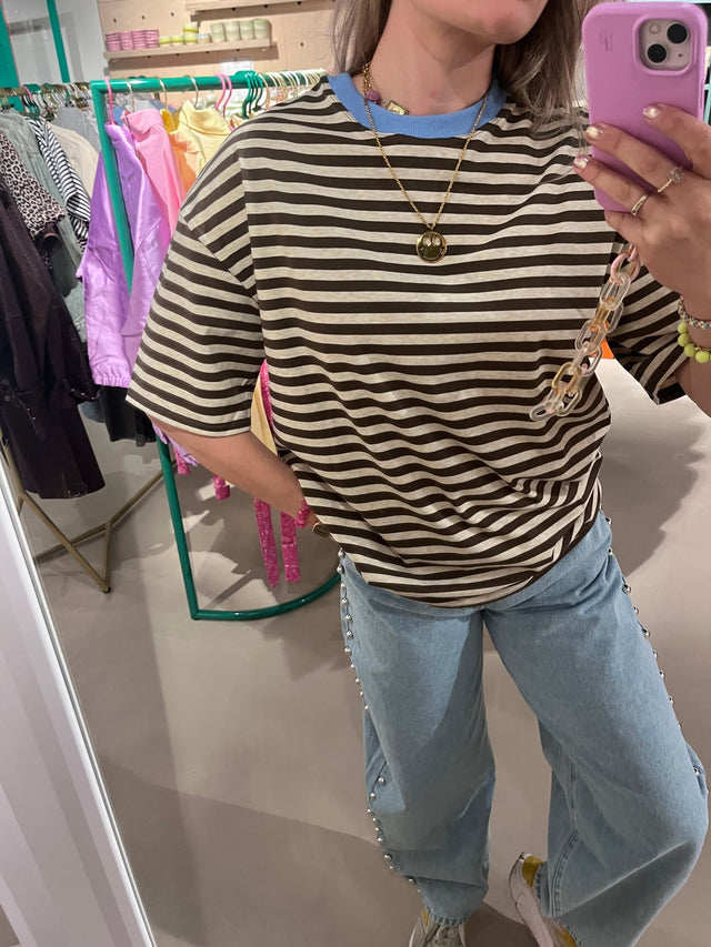 T-Shirt | Streep | Brown/Blue - wonder & melon - wonder & melon