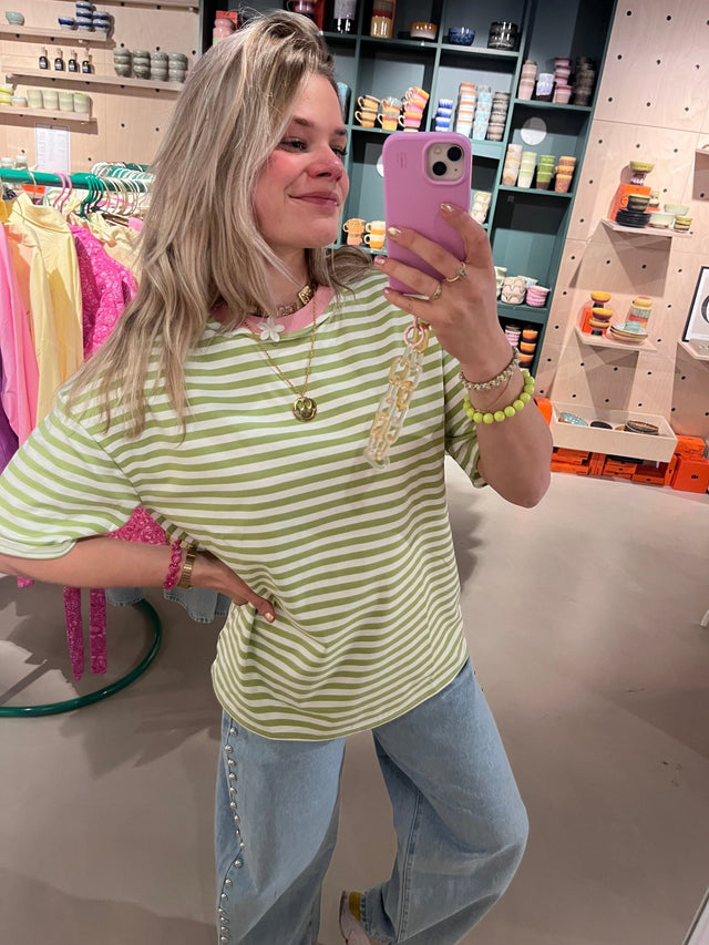 T-Shirt | Streep | Green/pink - wonder & melon - wonder & melon