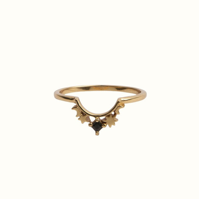 Magique silver or goldplated ring kroon ster zwart - All the luck in the world - wonder & melon